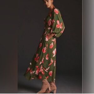 Hutch Olive and Coral Floral Maxi Dress